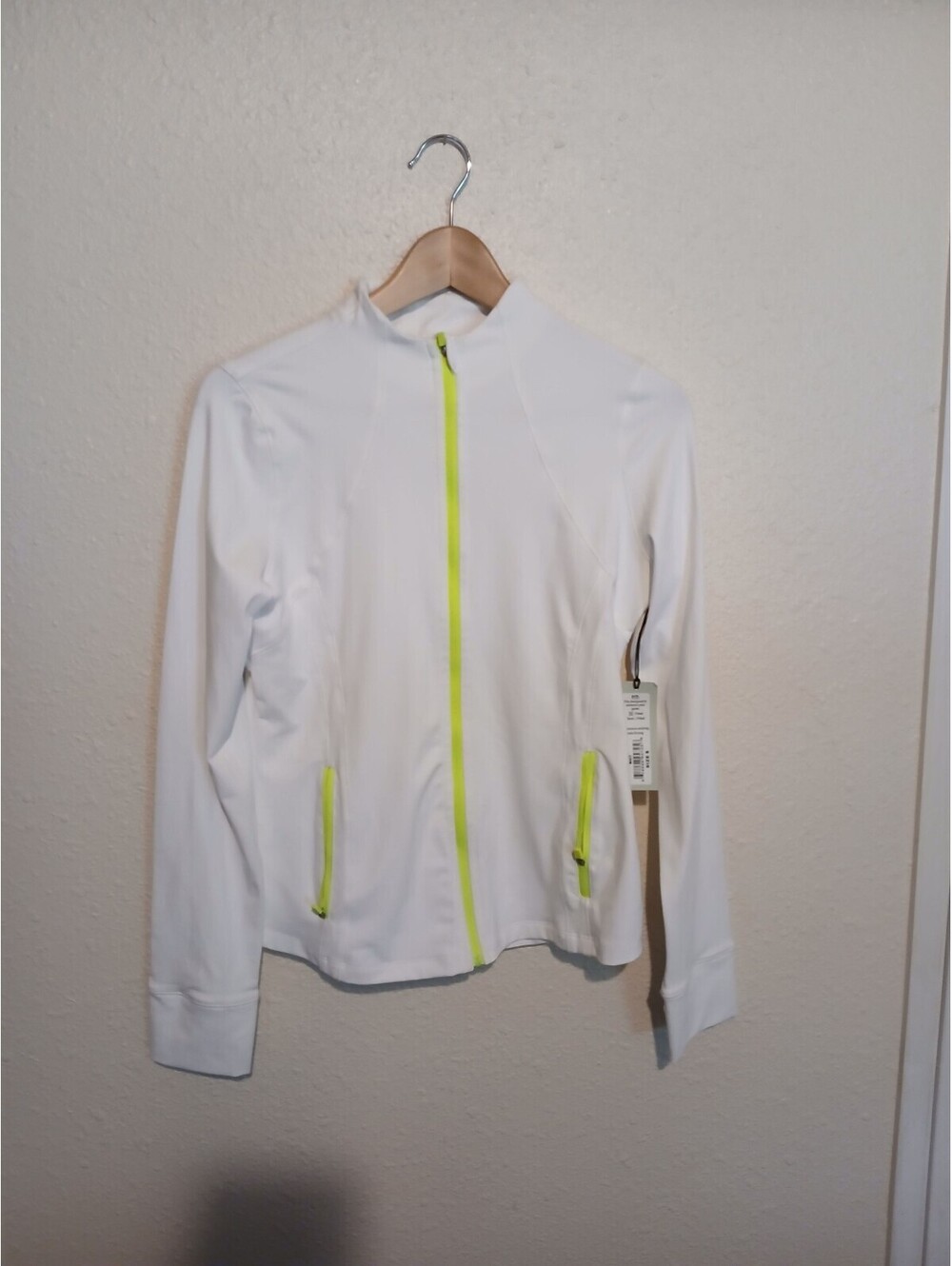 G041. Lucky in Love Women's High Neck Jacket White with Yellow Zipper XL